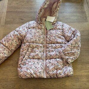 H&M Light Mauve Floral Size 6x/7 Girl's Hooded Zip Front Puffer Jacket NWT